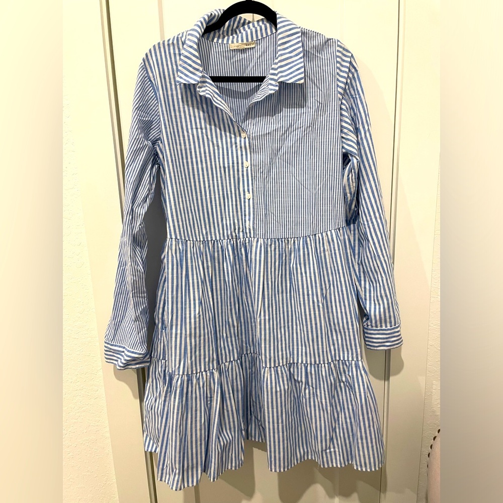 Blue and White Striped Dress